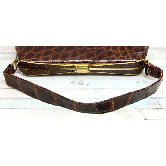 VINTAGE DEITSCH GENUINE CROCODILE BROWN LEATHER FRAME HANDBAG POCKETBOOK - Picture 9 of 12